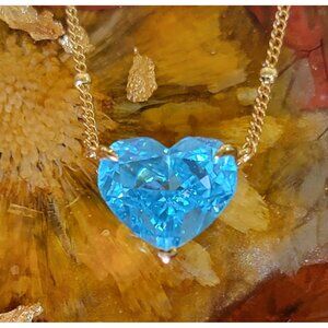Sterling Silver Heart Pendant Necklace Blue CZ Platinum Gold Plated NWT
